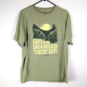 Recover Mens L Green Save Endangered Forest Bats Graphic T-Shirt Organic Cotton
